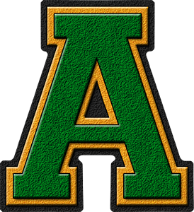 Presentation Alphabets Green Gold Varsity Letter A