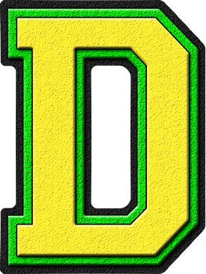 Presentation Alphabets: Yellow & Kelly Green Varsity Letter D