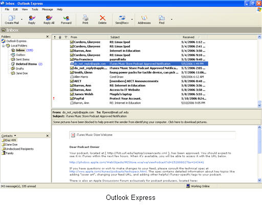 where is runasxp outlook express mail stored