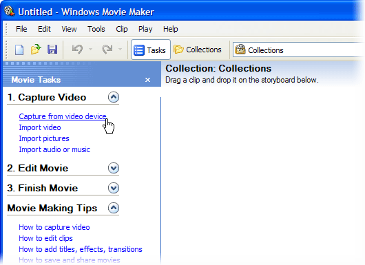 Windows Movie Maker: Capture from video device