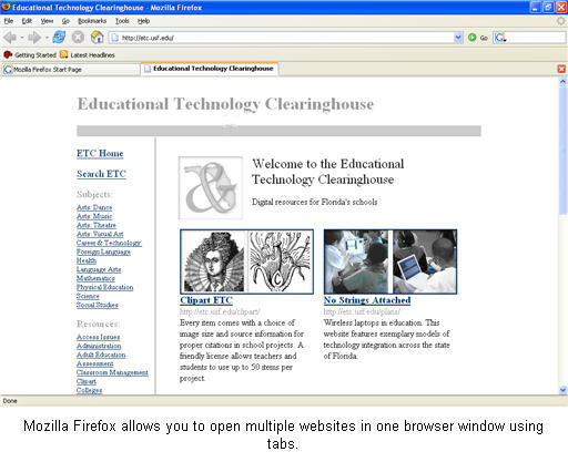 Mozilla Firefox allows you to open multiple websites in one browser using tabs
