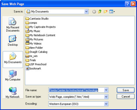 Save web page dialog box