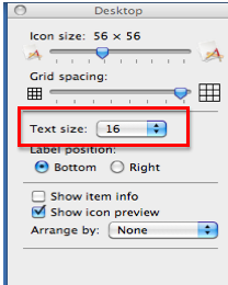 Text size menu in Show view options window.
