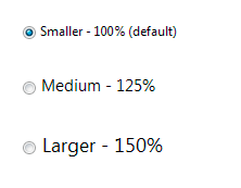 Icon size options: 100%, 125%, 150%.