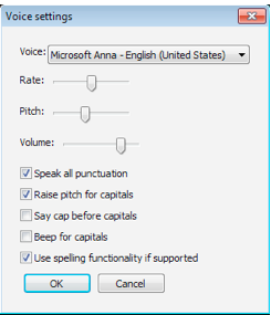 Voice Settings window in NVDA preferences.
