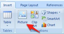 Insert Picture button in Office 2007 ribbon.
