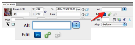 Alt text field in Dreamweaver properties inspector.
