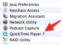 QuickTime Player 7 software in Utilities folder.