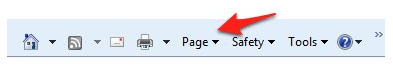 Page menu on Internet Explorer 8 toolbar.