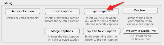 Split Caption button in MovCaptioner window.