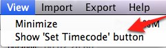Show Set Timecode button in View menu of MovCaptioner.