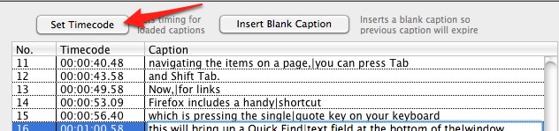 Set Timecode button added at the top of the MovCaptioner interface..