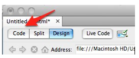 Code button in Dreamweaver document toolbar.