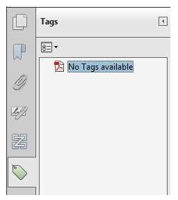 Tags panel showing no tags are available in current document.